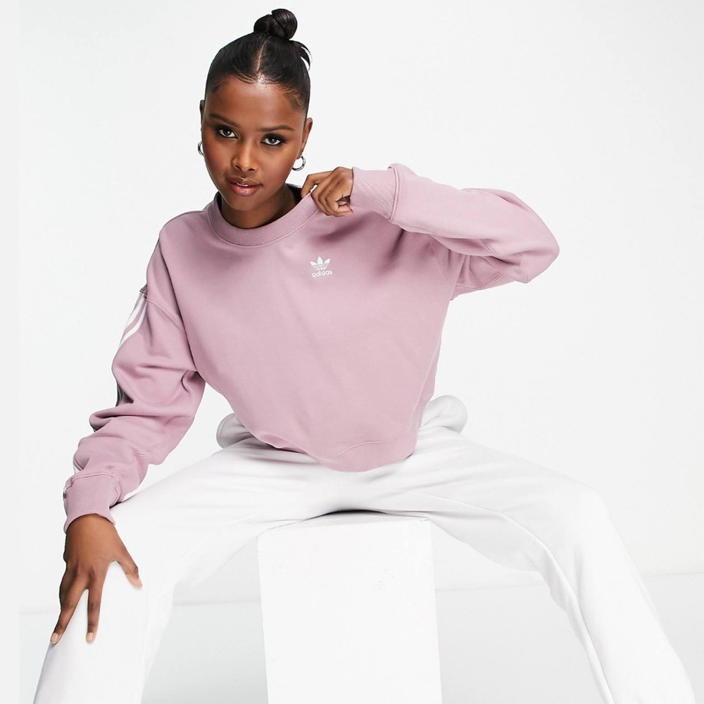 adidas Originals adicolor 3 stripe sweat in mauve - Picture 4 of 11